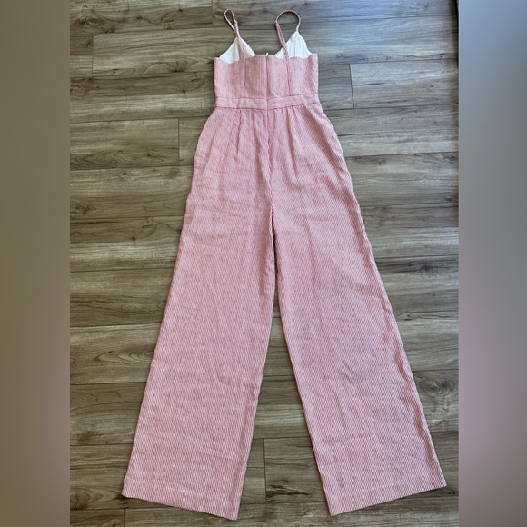 BCBGMAXAZRIA TIE-FRONT PINSTRIPED
JUMPSUIT Pantsuit Jumper Red & White SIZE 0 - Picture 13 of 15